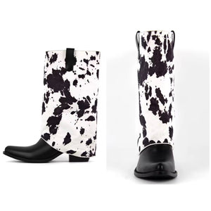 Women Fashion B&W Animal Print Western Boots