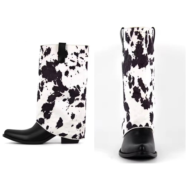 Women Fashion B&W Animal Print Western Boots