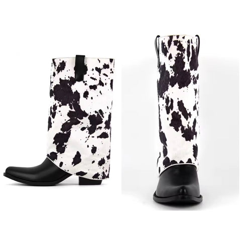 Women Fashion B&W Animal Print Western Boots