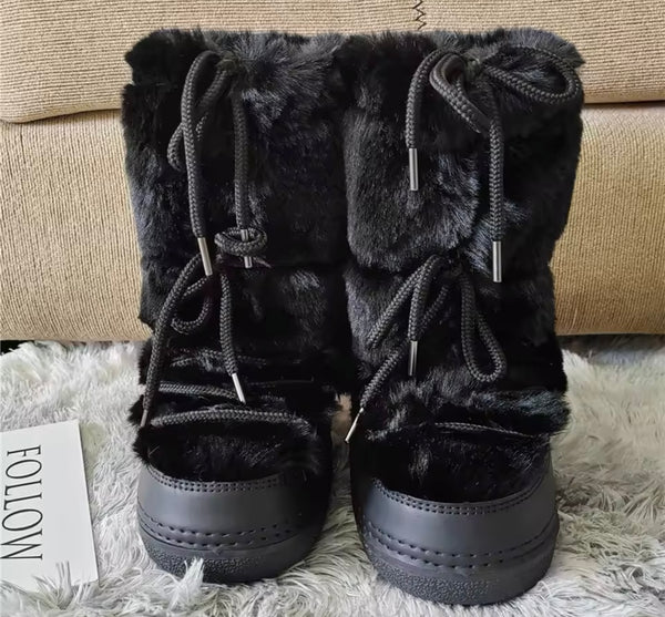 Women Fashion Color Faux Fur Platform Lace Up Boots
