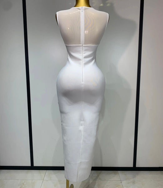 Women Sexy Solid Color Mesh Patchwork Sleeveless Maxi Dress