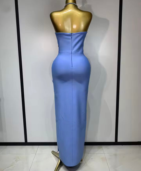 Women Sexy Rhinestone Halter Sleeveless Bandage Maxi Dress