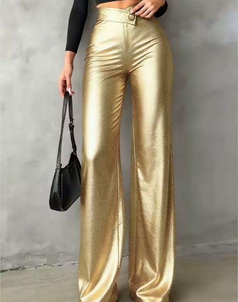 Women Gold Fashion Metallic PU Pants
