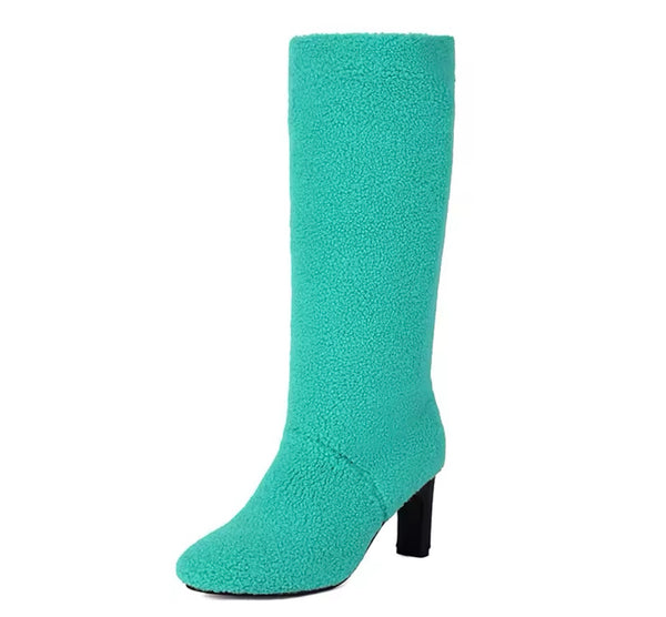 Women Color Fashion Wool High Heel Boots