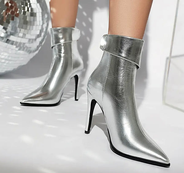 Women Fashion Pointed Toe Faux Leather Zip Up Ankle Boots