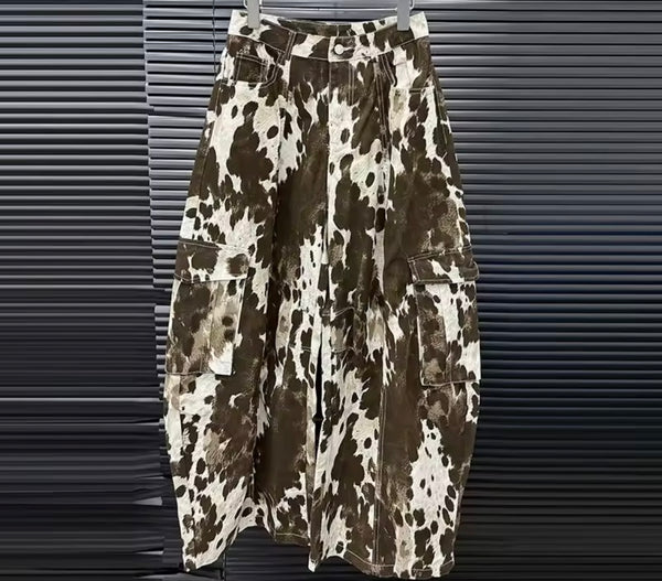 Women Fashion Color Patchwork Animal Print Wide Leg Pants
