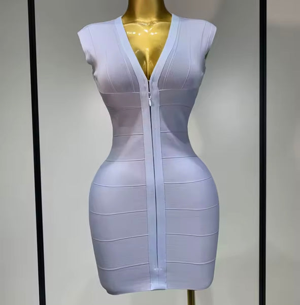 Women Sexy Front Zipper Sleeveless Bandage Dress