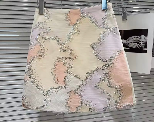 Women Sexy Fashion Sequins Color Patchwork Skirt