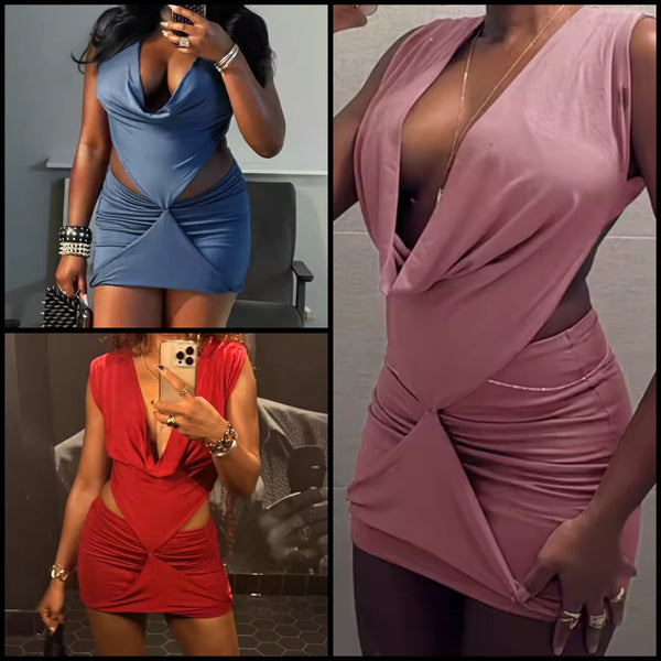 Women Sexy Cut Out Open Back Sleeveless Ruche Dress