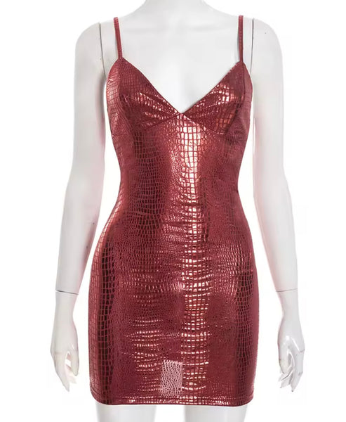 Women Sexy Sleeveless PU Dress