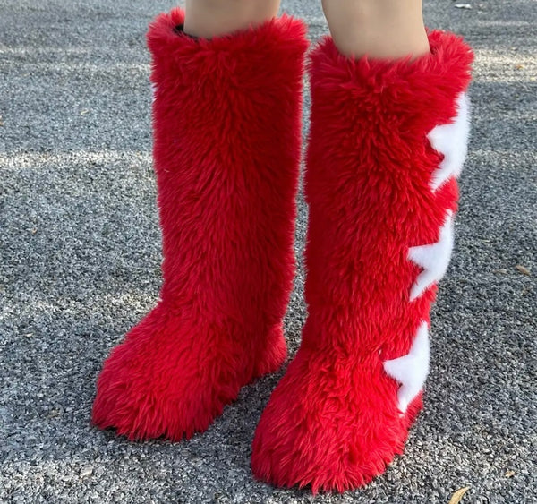 Women Fluffy Fashion Star Print Faux Fur Boots
