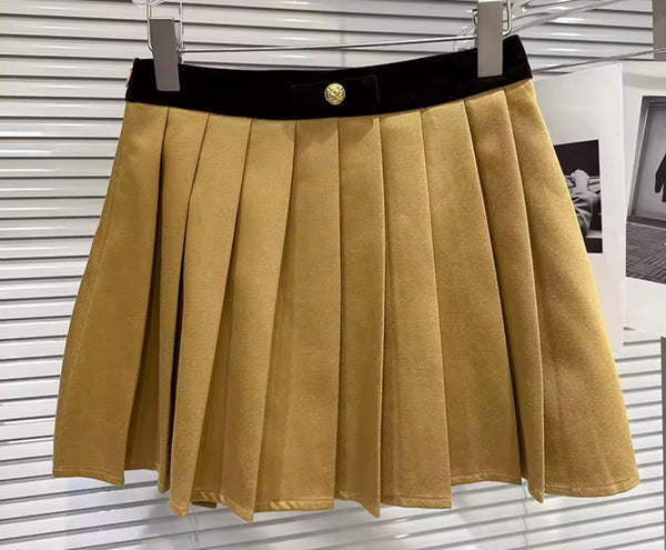 Women Fashion Velour Jacket Two Piece Pleated Skirt Set