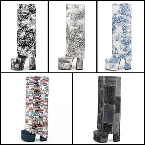 Women Fashion Platform Printed High Heel Knee High Boots