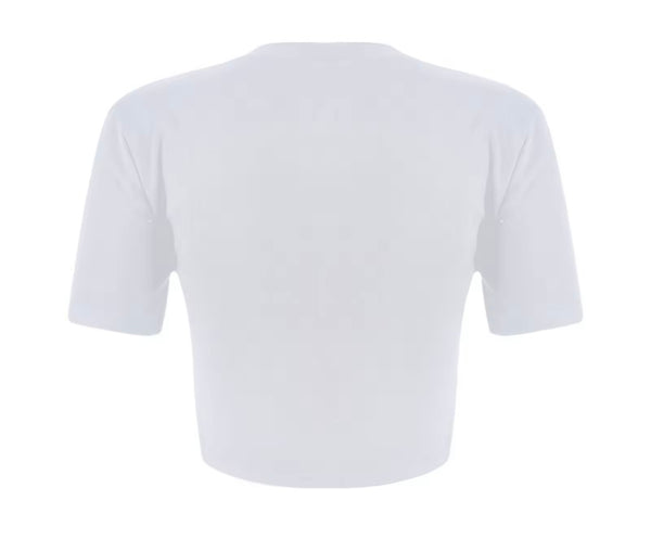 Women Fashion Short Sleeve Bling Bow Crop Top