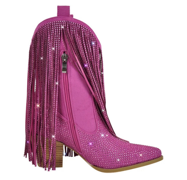 Women Fashion Bling Tassel Western Boots
