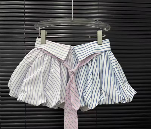 Women Sexy Fashion Color Patchwork Striped Tie Skirt