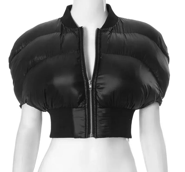 Women Fashion Black Puff Short Sleeve Jacket