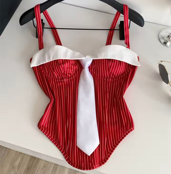 Women Striped Sleeveless Tie Fashion Top