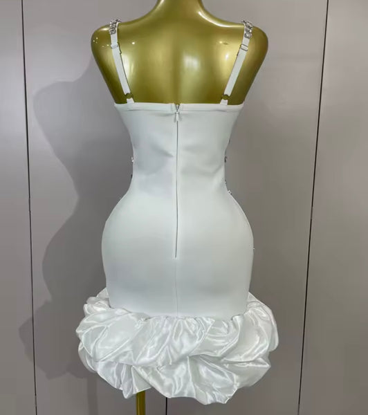 Women Sexy Sleeveless Ruffled Rhinestone Bandage Dress