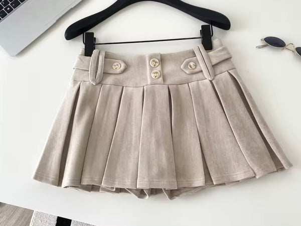 Women Sexy Fashion Button Up Pleated Skirt