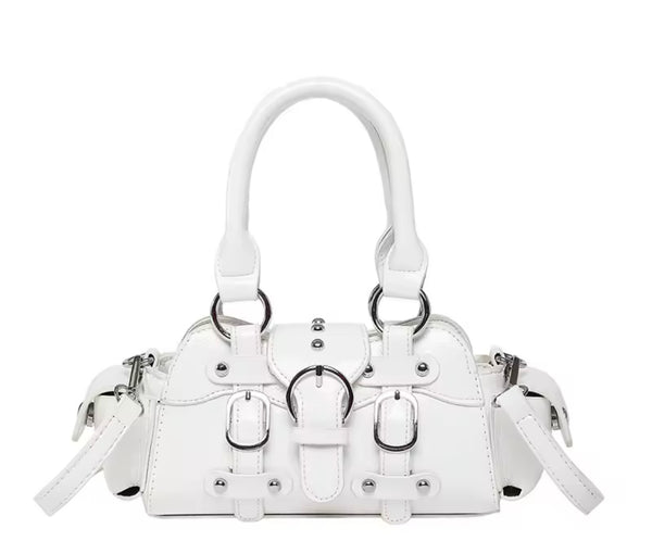 Women Fashion Color Buckled Faux Leather Handbag Purse