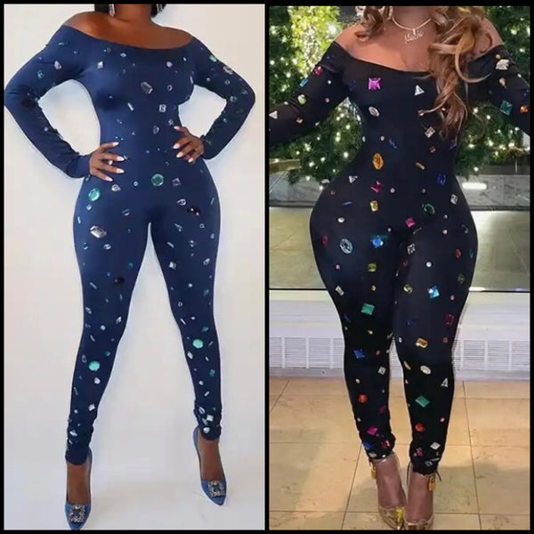 Women Sexy Printed Off The Shoulder Full Sleeve Jumpsuit