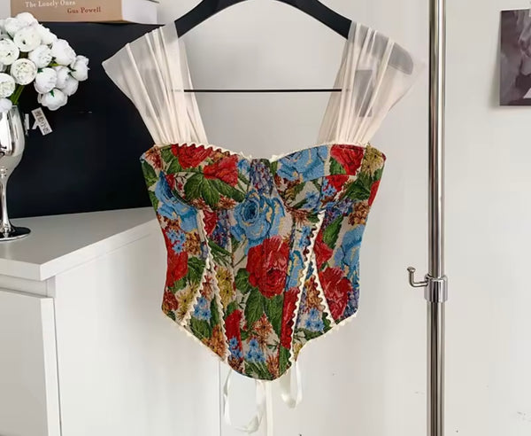 Women Fashion Floral Sleeveless Corset Top