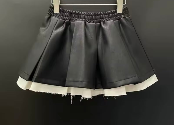 Women Fashion B&W Ruffled Sleeveless Two Piece Skirt Set
