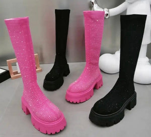 Women Fashion Suede Bling Knee High Boots