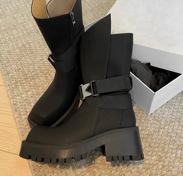 Women Platform Suede Buckled Fashion Ankle Boots