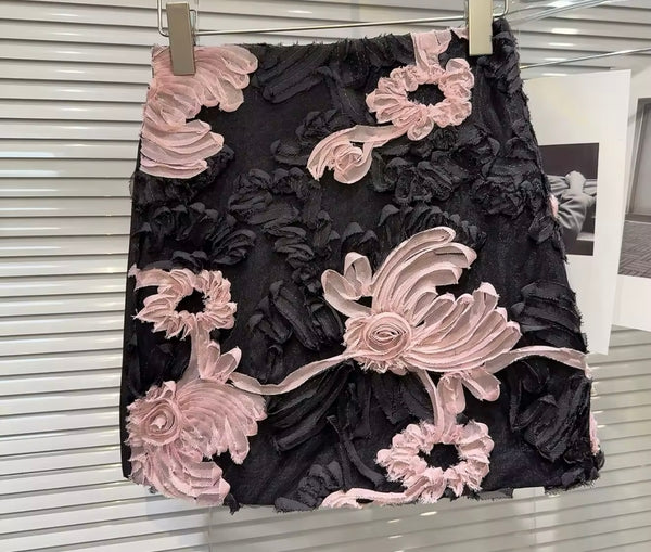 Women Sexy Fashion Color Patchwork 3D Floral Skirt
