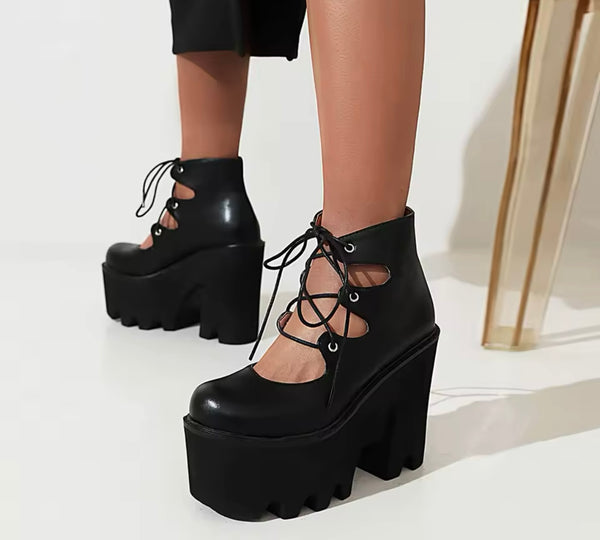 Women Fashion Color Lace Up Platform Shoes