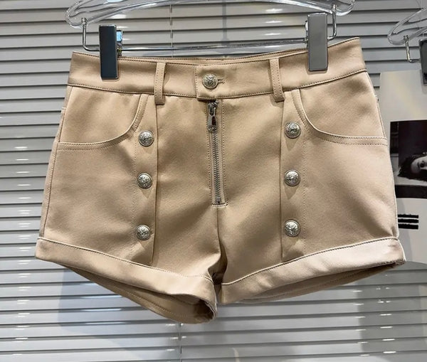 Women Fashion Solid Color Button Satin Shorts