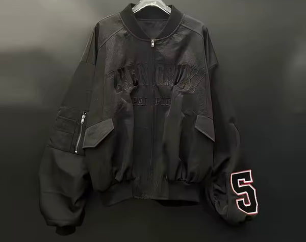 Women Black Letter Number Print Zip Up Two Piece Short Set