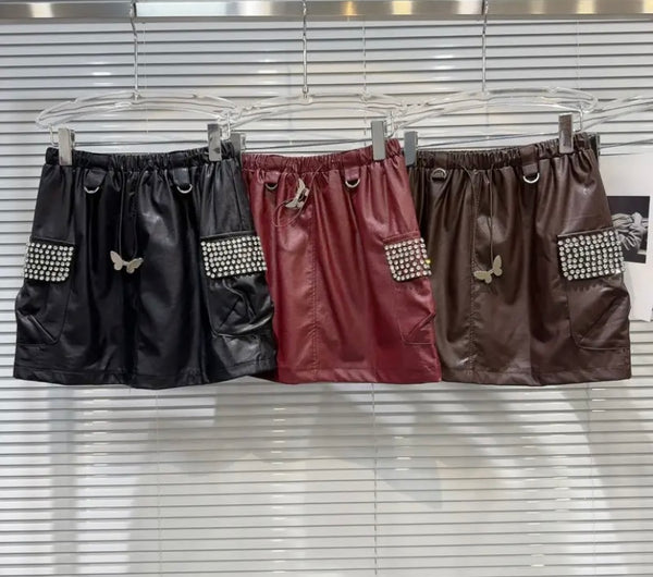 Women Sexy Fashion Bling Faux Leather Skirt