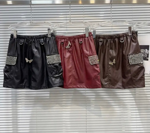 Women Sexy Fashion Bling Faux Leather Skirt