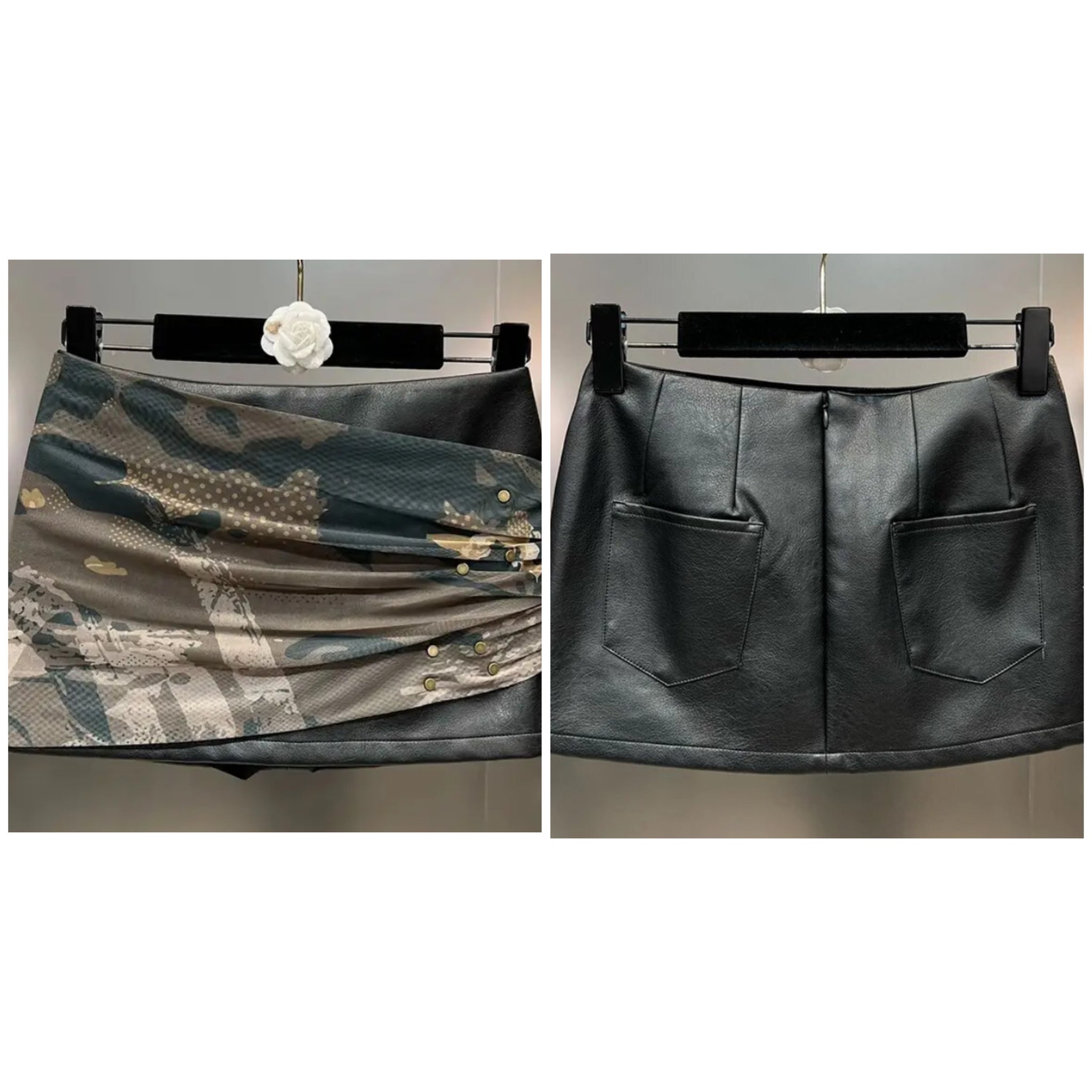 Women Fashion Camouflage Faux Leather Short Skirt