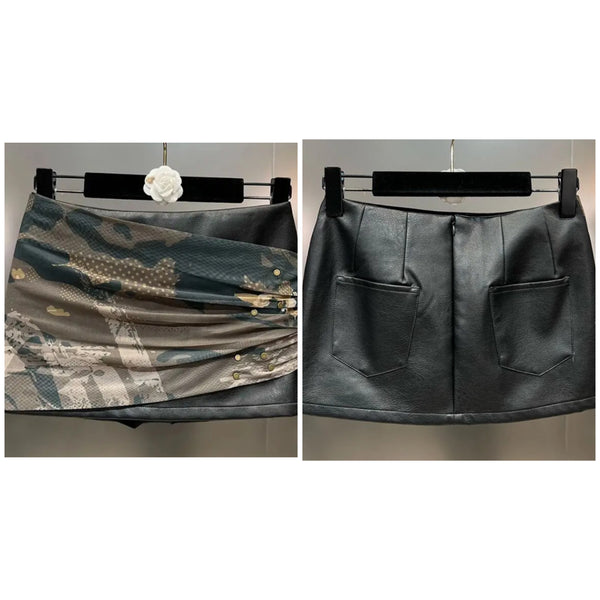 Women Fashion Camouflage Faux Leather Short Skirt