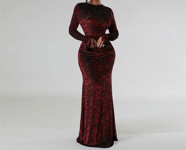 Women Sexy Mesh Patchwork Full Sleeve Open Back Velour Maxi Dress