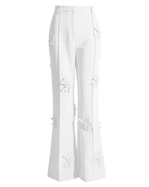 Women Fashion Solid Color 3D Floral Patchwork Pants