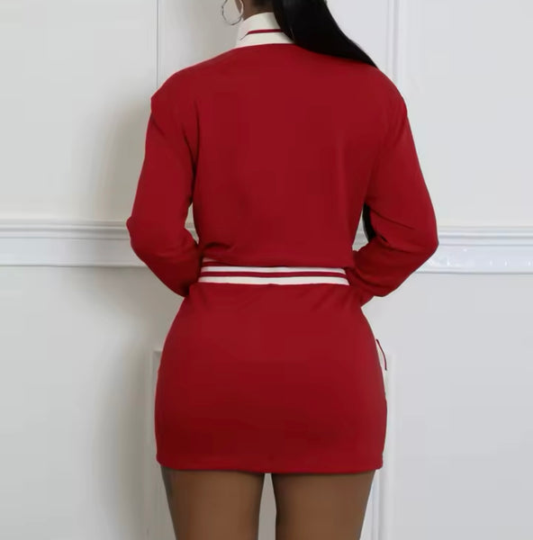 Women Fashion Zip Up Striped Full Sleeve Dress