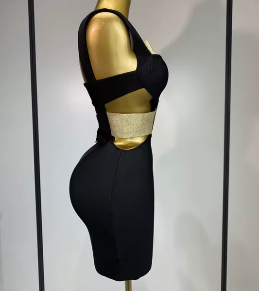 Women Black Sexy One Shoulder Sleeveless Cut Out Bandage Dress