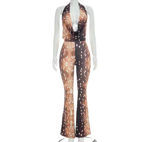 Women Sexy Printed Open Back Sleeveless Jumpsuit