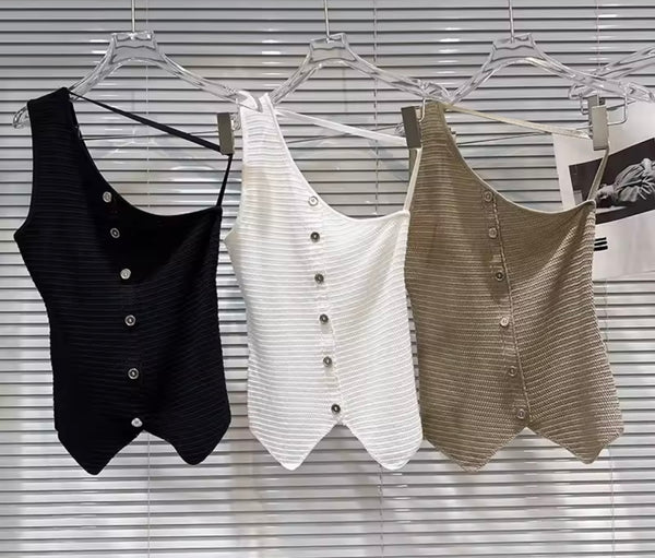 Women Fashion One Shoulder Button Up Tank Top