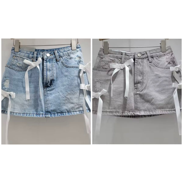 Women Sexy Fashion Bow Patchwork Denim Skirt