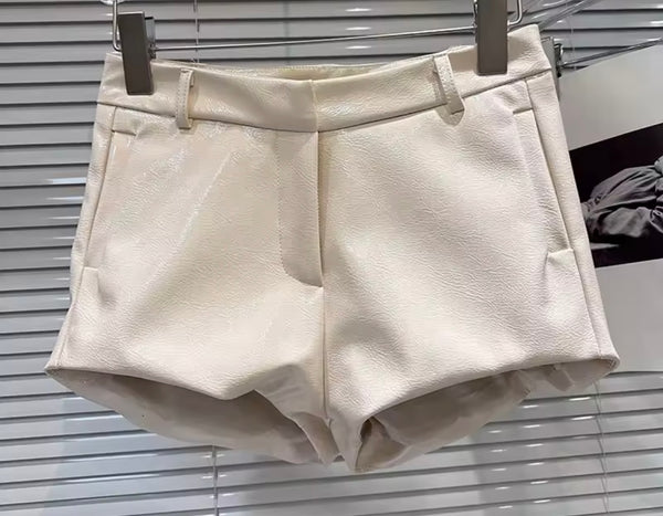 Women Color Fashion PU Shorts