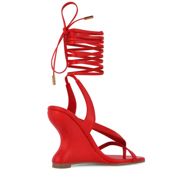 Women Fashion Open Toe Lace Up Wedge Sandals