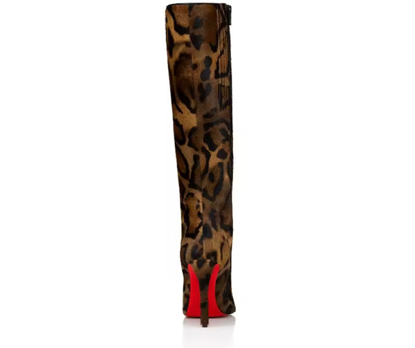 Women Fashion Leopard/Black High Heel Knee Length Boots