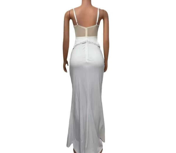 Women White Sexy Sleeveless Bling Heart Maxi Dress