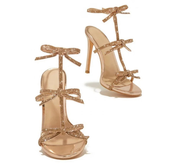 Women Fashion Bling Bow Open Toe High Heel Sandals